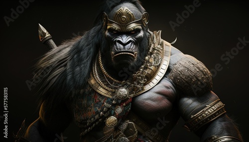 gorilla warrior digital art illustration, Generative AI