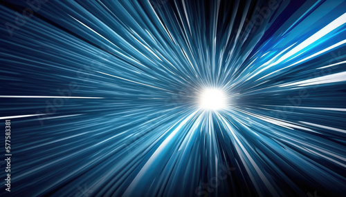 Blue Warp Speed Tunnel in Space. Generative AI.