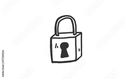 PADLOCK Doodle art illustration with black and white style.