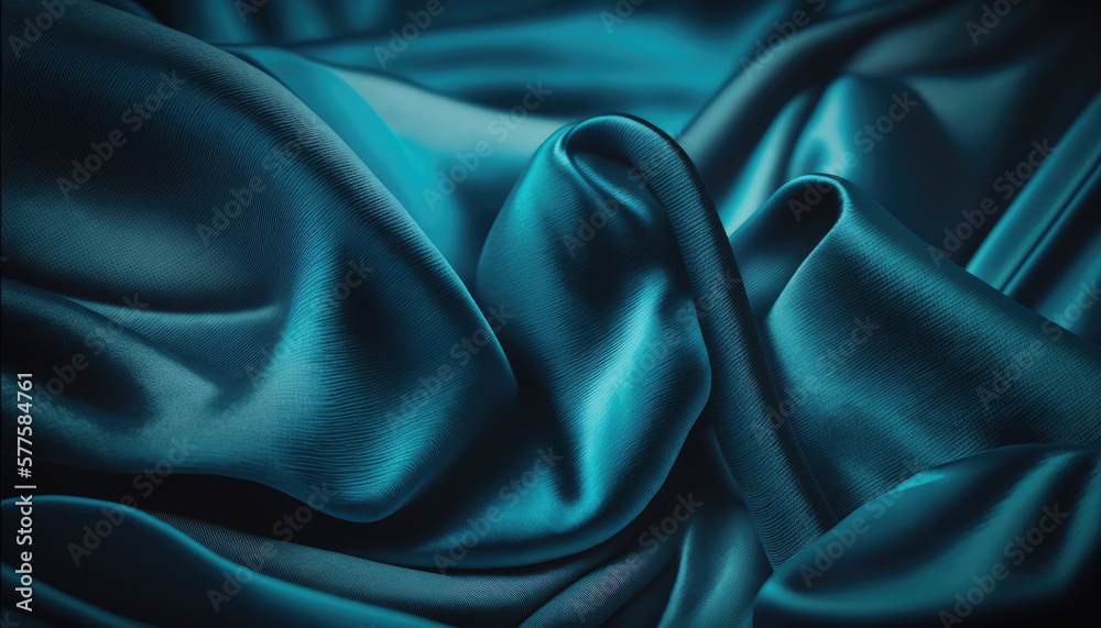 Obraz premium Blue Smooth Silk Fabric Drapery. Generative AI.