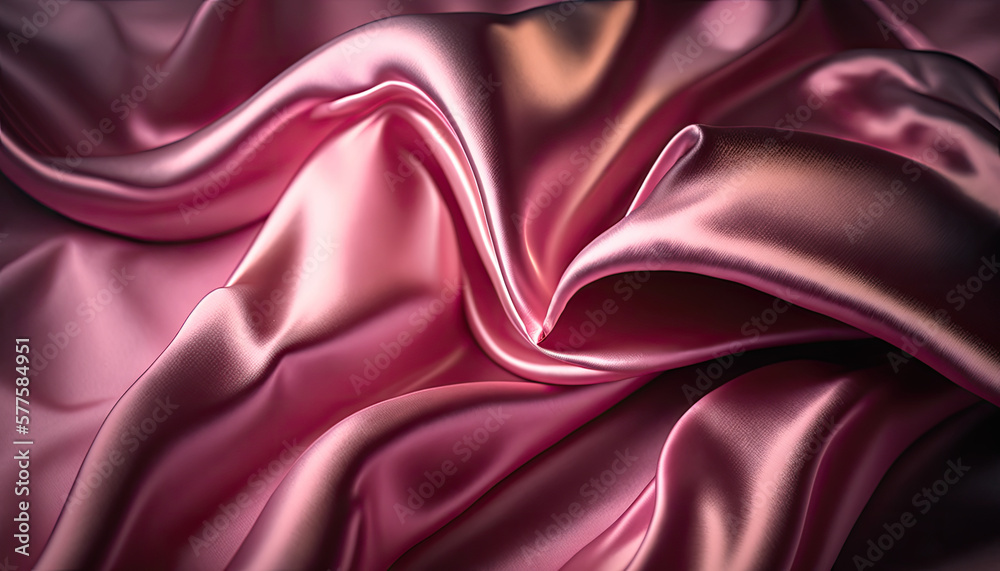 Obraz premium Wavy Pink Smooth Velvet Silk Fabric. Generative AI.