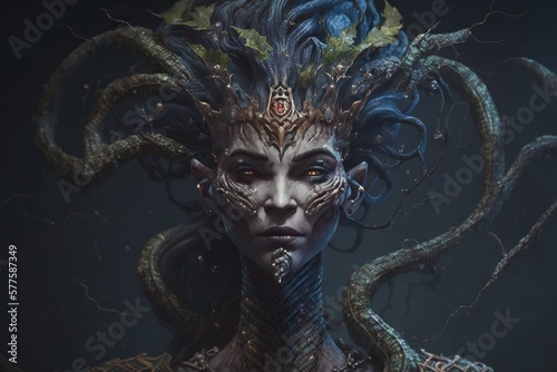 Majestic Digital Portrait of the Mythical Gorgon Monster A Captivating Display of Mystical Creatures Generative AI photo