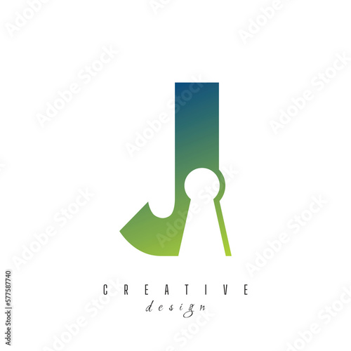 J with keyhole icon unique logo design