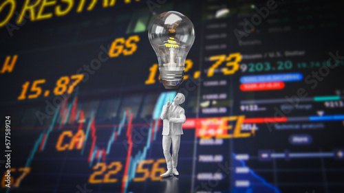 The Business man and light bulb for idea or Creative concept 3d rendering