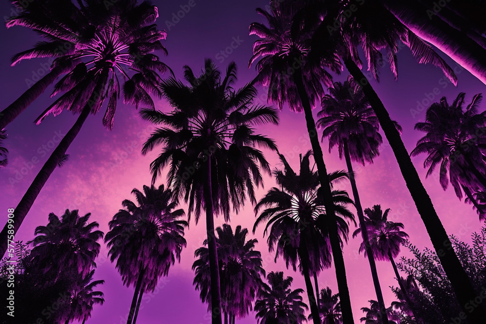 palm tress with purple sky