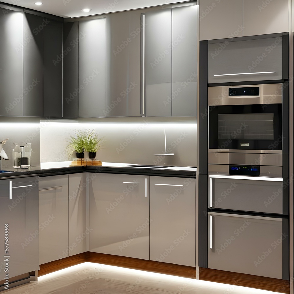 Fototapeta premium 2. A sleek and modern kitchen with stainless steel appliances1, Generative AI