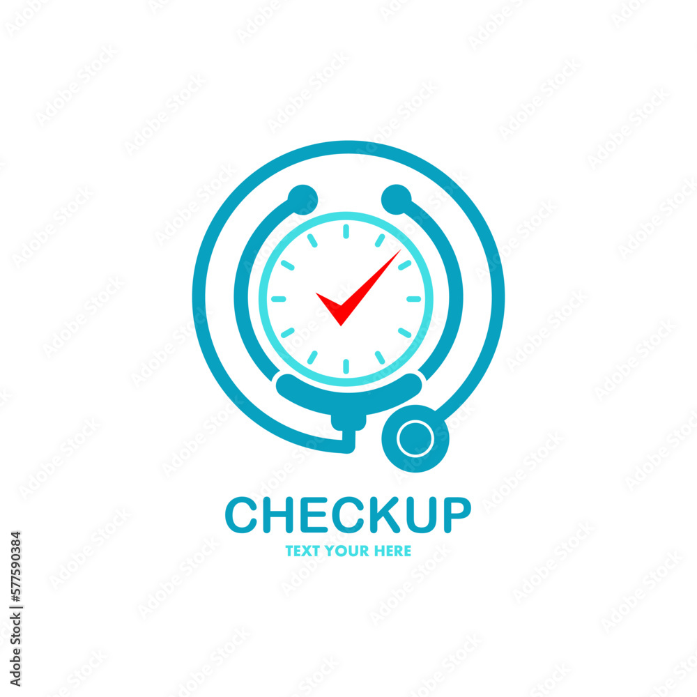 Medical checkup time vector logo template. there are stethoscope and watch symbol Medical checkup time vector logo template. there are stethoscope and watch symbol