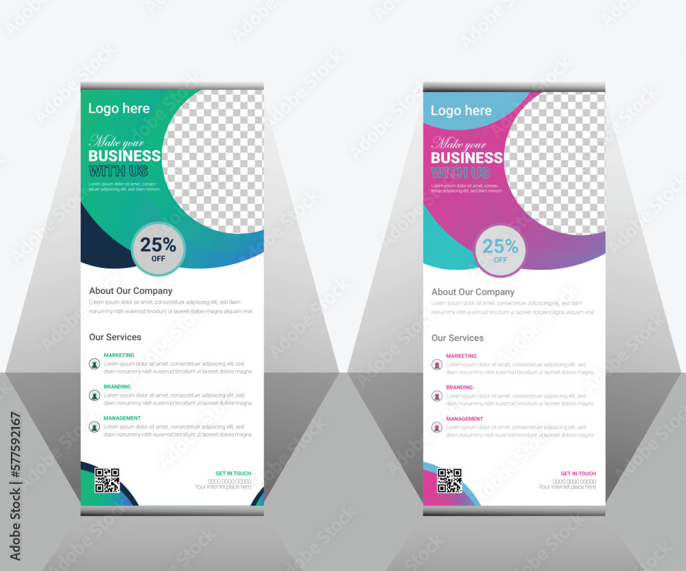 Roll up banner design template vector, abstract background, modern x-banner, Roll up business template layout brochure leaflet-vector, vertical, pull up design, geometric..
