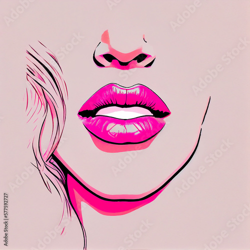  simple pop art illustration of lips  generative ai.
