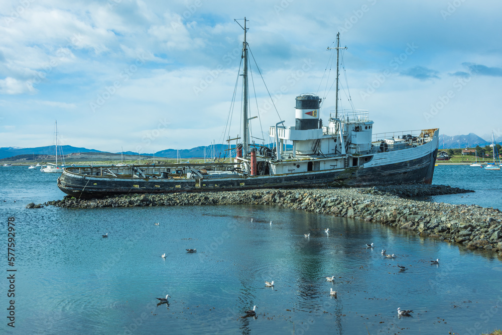 View of an old abandoned ship at the marine of Ushuaia - Ushuaia,Argentina