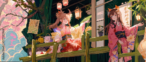  Scenery of old Japan. Fantasy style pixelart.昔の日本の風景。ファンタジースタイルのピクセルアート