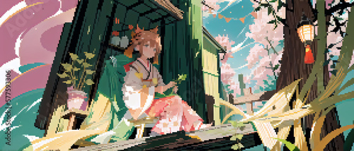  Scenery of old Japan. Fantasy style pixelart.昔の日本の風景。ファンタジースタイルのピクセルアート photo