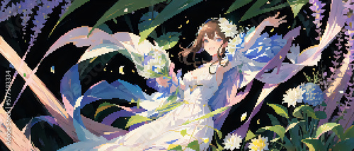 Girl in wedding dress. pixelart.Japanese game style.ウェディングドレスの少女。ドット絵 photo