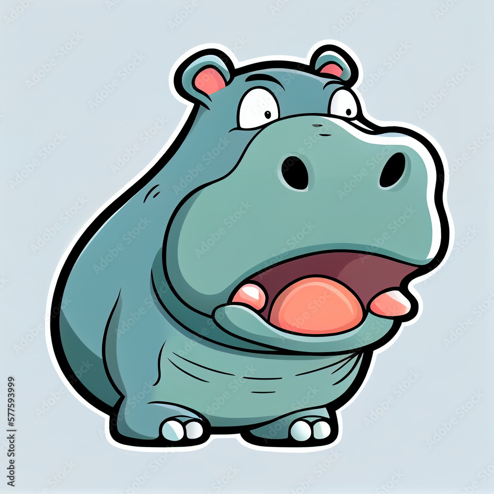 Obraz premium Hippopotamus with a big mouth cute sticker, created with Generative AI technology