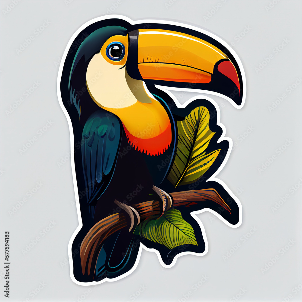 Fototapeta premium Toucan with a colorful beak cute sticker, created with Generative AI technology