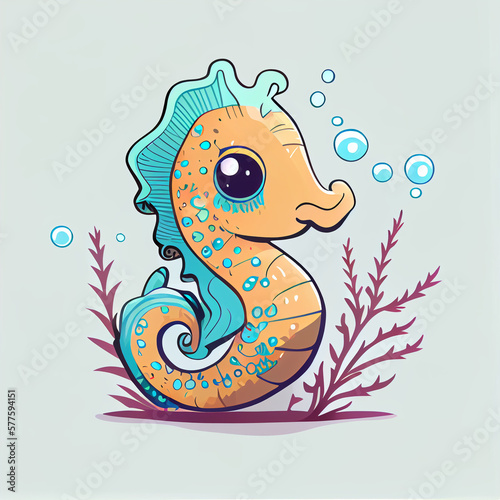 Seahorse Cute Creative Mascot Logo, created with Generative AI technology