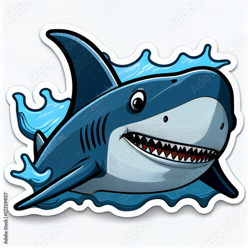 Shark swimming cute sticker vector  created with Generative AI technology