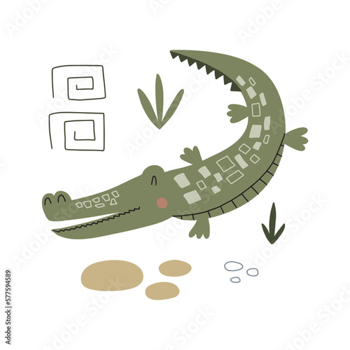 cute alligator vector drawing for kids fashion