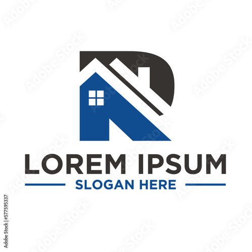 real estate company logo, letter R with house or home.