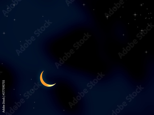 Islamic Background Concept,Cloud Sky with Crescent Moon and Star ramadan Religious symbols,Sunrise Twilight Gold Eventing,for Arabic Muslim Holy,Eid ai-fitr,New year Muharram Mubarak.