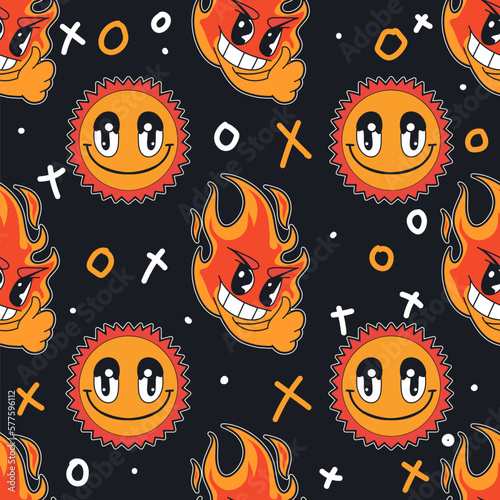 Flat retro seamless patterns with a 90s influence