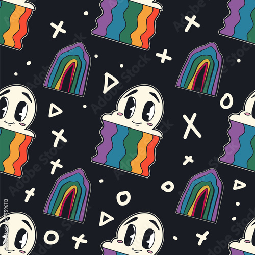 Flat retro seamless patterns with a 90s influence