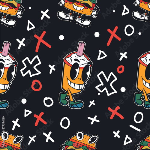Flat retro seamless patterns with a 90s influence