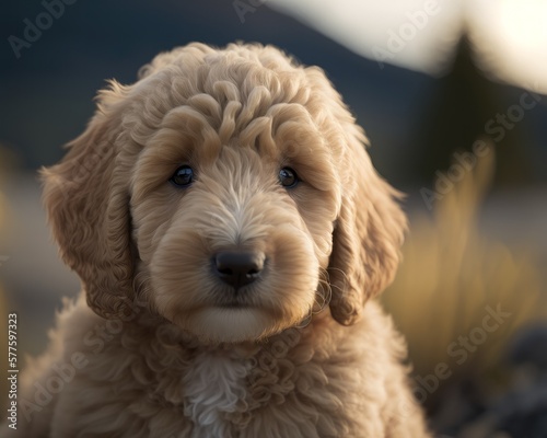 Closeup of a Goldendoodle puppy - Generative AI