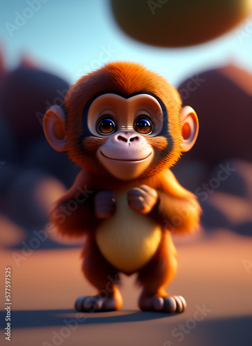 Cute monkey 3D Character. Generative AI