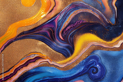 Multicolor acrylic liquid ink swirl abstract background with ravishing turbulence wavy pattern and detailed texture. Artistic fluid artwork in various color with realistic detail by Generative AI.