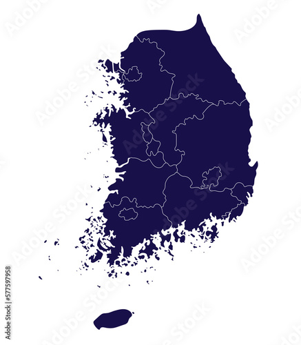 Fototapeta Naklejka Na Ścianę i Meble -  Map of South Korea administrative map with high detail blue color outline on white background. 