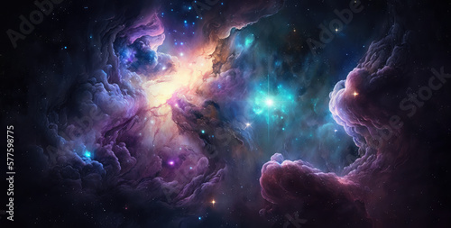 Colorful galaxy, space, milky way, full of cosmic gases, panorama