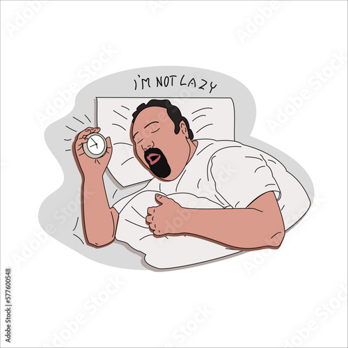 vector design of people sleeping and lazing in bed with the words "I'm not lazy". suitable for t-shirt designs, poster designs, stickers, etc