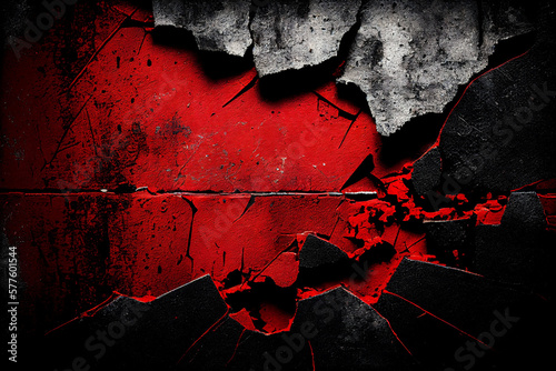 Red, Black and White Wall background with cracks 