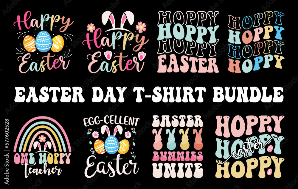 Easter T shirt design Bundle, Bunny Easter T Shirt set, Happy Easter day T-Shirt bundle,  
Happy easter t-shirt design set, Colorful Easter t-shirt Bundle - obrazy, fototapety, plakaty 