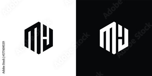 Letter M J Polygon, Hexagonal Minimal Logo Design On Black And White Background