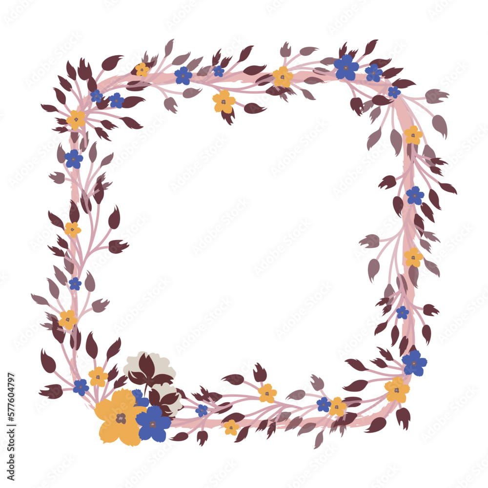 Picturesque graceful frame with flower, twig, leave. Multilayer vector watercolor decorated photo frame. Picturesque graceful frame with flower, twig, leave. Multilayer vector watercolor decorated photo frame.