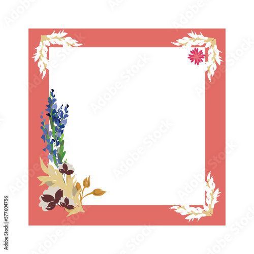 Picturesque graceful frame with flower  twig  leave. Multilayer vector watercolor decorated photo frame.
