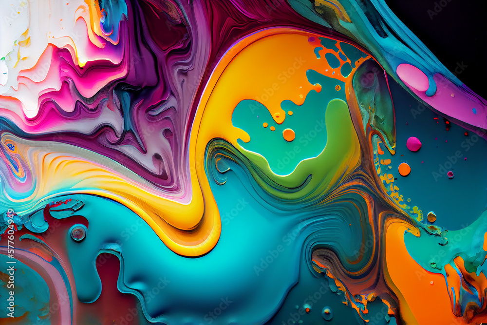 Abstract colorful acrylic pour fluid art background. Generative AI
