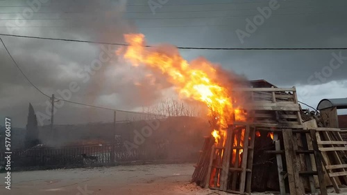 fire fires lighting in ioannina city at carnival season many years tradition greece photo