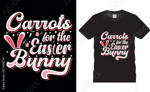 Happy easter rabbit, bunny tshirt vector design template.corrots for the easter bunny t-shirt design.Ready to print for apparel, poster, mug and greeting plate illustration. photo