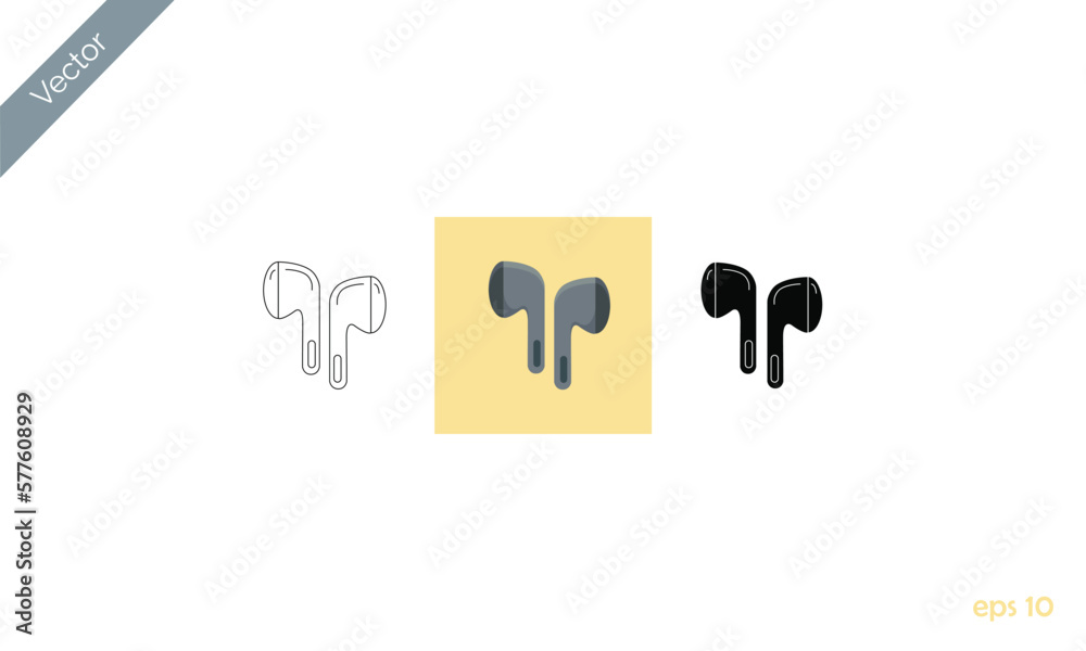 Fototapeta premium Vector icon for two&nbsp;AirPods in filled, thin line, outline, and stroke styles in various colors, used for mobile apps, user interface, and web content!