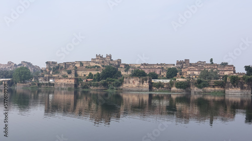The Beautiful Reflection of Baldeogarh Fort Palace in the Lake  Baldevgarh  Madhya Pradesh  India.