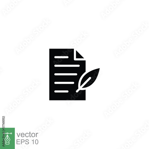 History, writing icon. Solid style for web template and app. Simple glyph, black silhouette, poetry, book concept, education, vector illustration design on white background. EPS 10.