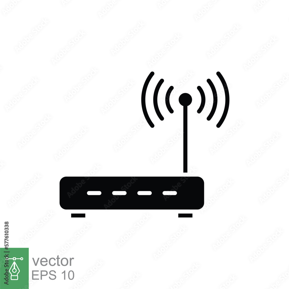 Wifi router icon. Simple solid style for web template and app. Broadband, modem, wireless, internet, black silhouette, glyph vector illustration design isolated on white background. EPS 10. Wifi router icon. Simple solid style for web template and app. Broadband, modem, wireless, internet, black silhouette, glyph vector illustration design isolated on white background. EPS 10.