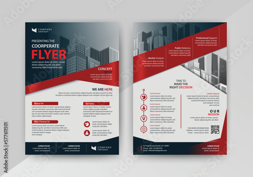Business abstract vector template for Brochure, AnnualReport, Magazine, Poster, Corporate Presentation, Portfolio, Flyer, Market, infographic with red and black color size A4, Front and back.