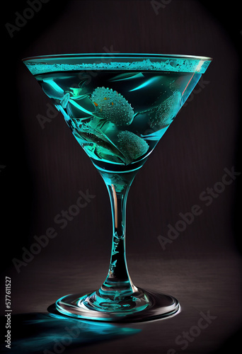 A teal colored cocktail