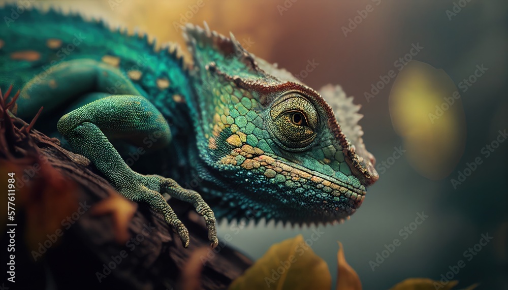 Close-up portrait of a chameleon with bright exotic skin in colorful colors. Generative AI. Close-up portrait of a chameleon with bright exotic skin in colorful colors. Generative AI.