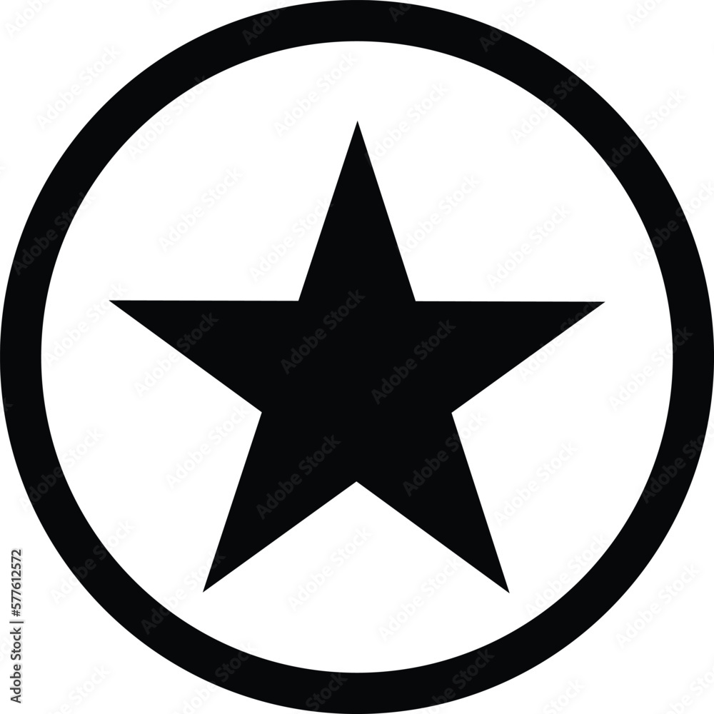 Star icon button . Black star in circle vector illustration in black isolated on white background. Star icon button . Black star in circle vector illustration in black isolated on white background.