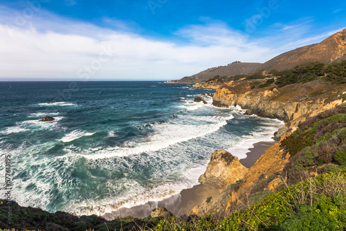 Beautiful Pacific Ocean view at the Garrapata State Park in California in springtime photo